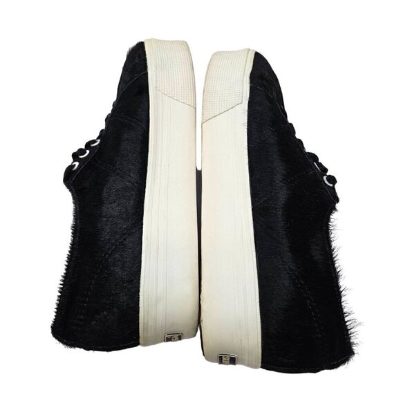 Superga Pony Hair Platform Sneakers Shoes Black & White Women’s Size 10 Lace Up - Picture 6 of 10